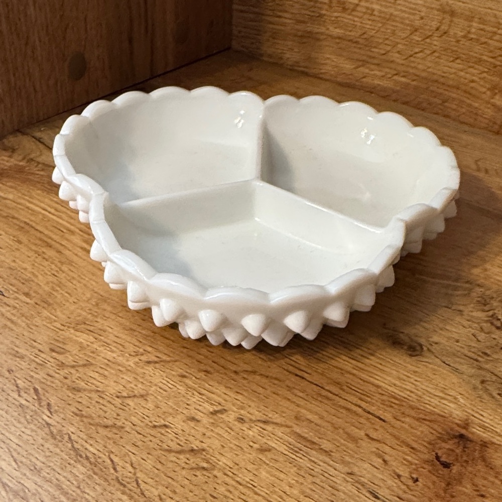 VTG Fenton White Milk Glass 3 Divided Serving Dish